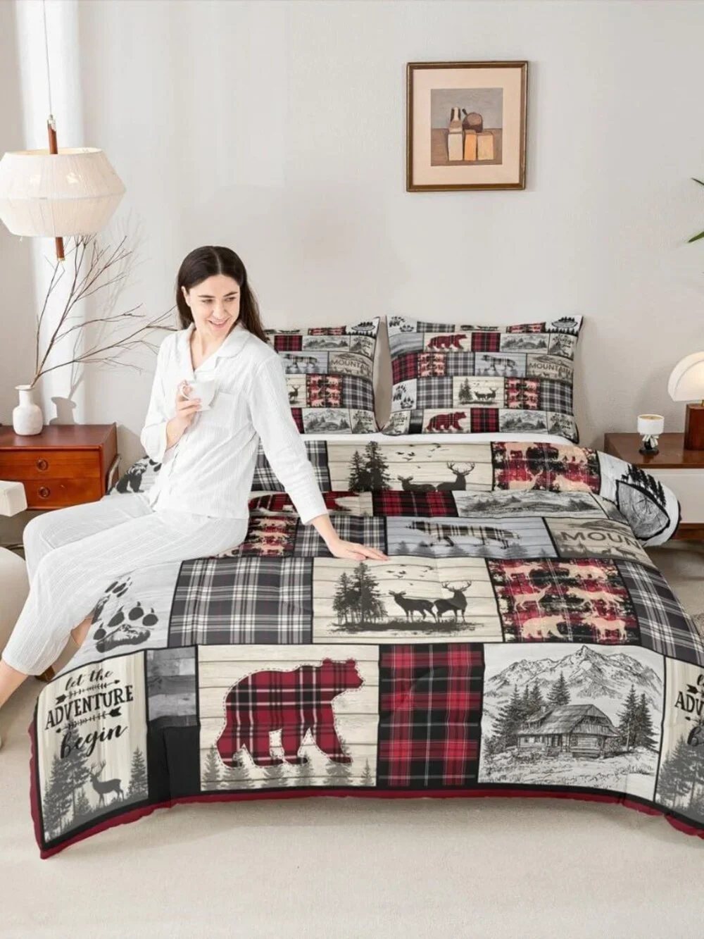 Rustic Cabin Comforter Set Queen Woodland Wolf Deer Bear Comforter For Kids Adul